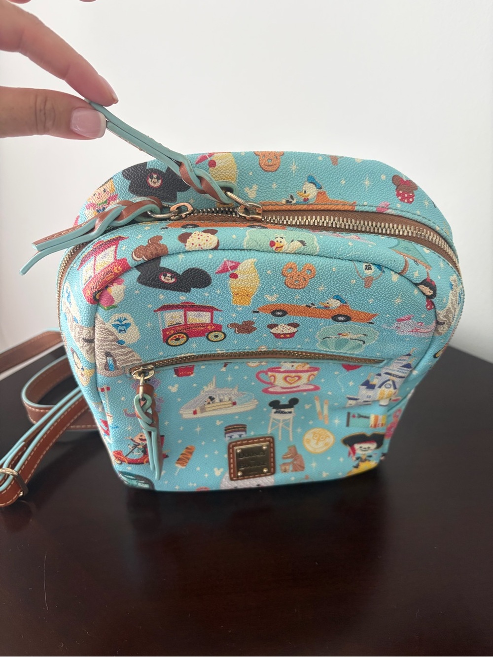 Dooney & Bourke Red Interior Mini Backpack with Light Blue Trim - Picture 4 of 7
